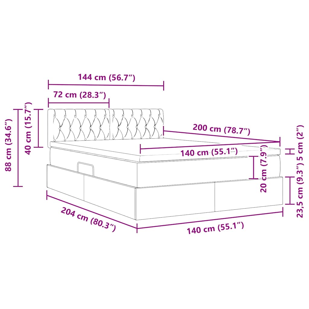 LED krevet za pohranu s madracem Crna 140 x 200 cm Baršun