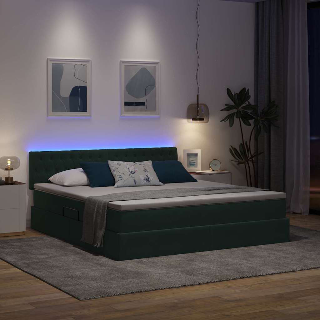 Krevet s prostorom za pohranu s LED-om Tamnozelena 160 x 200 cm