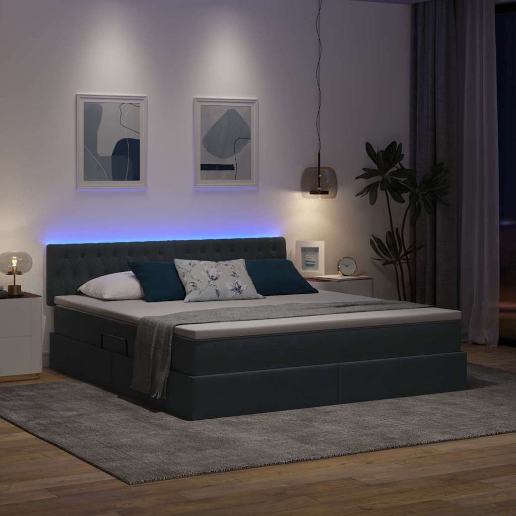 Krevet s prostorom za pohranu s LED-om Tamno siva 180 x 200 cm