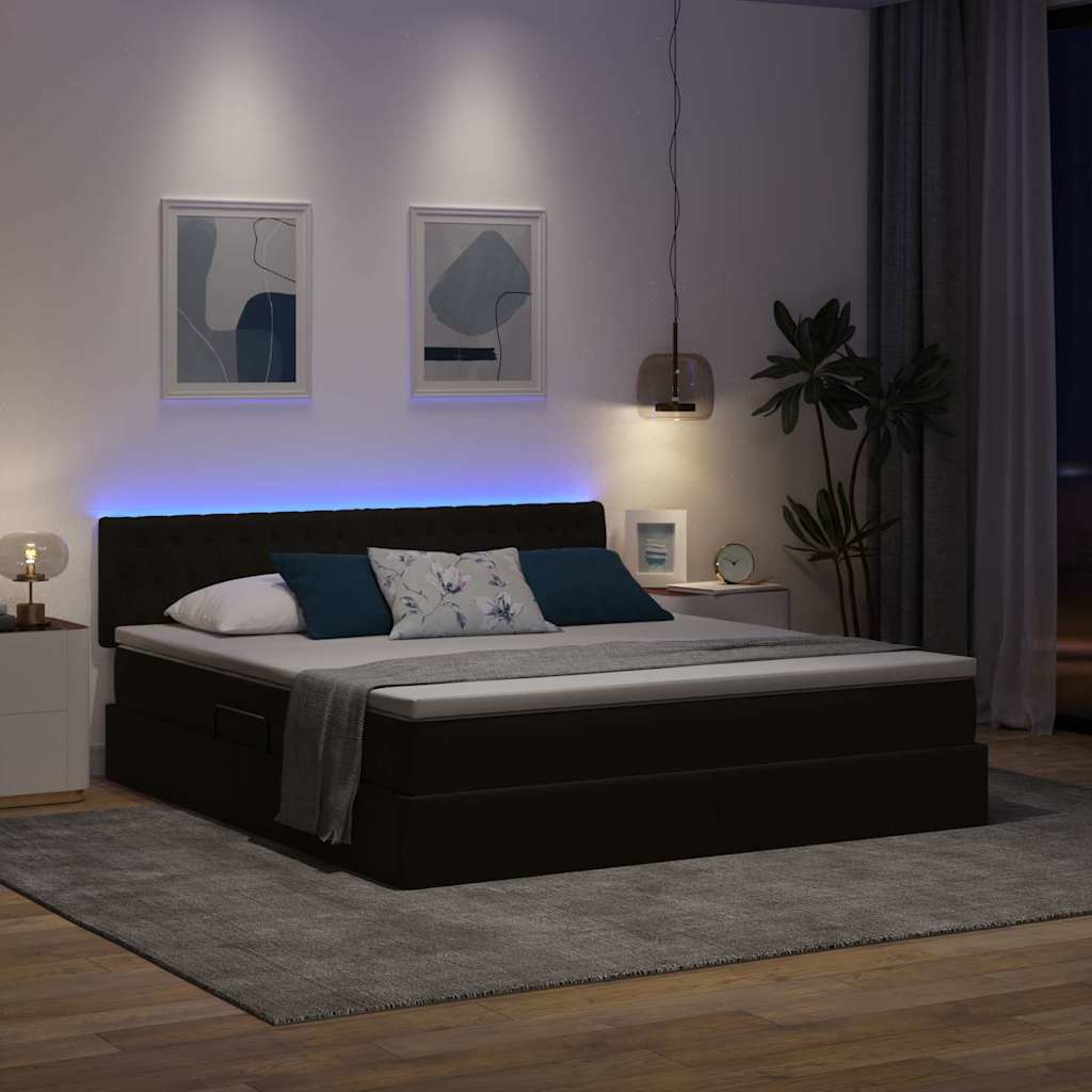 Krevet s prostorom za pohranu s LED-om Crna 180 x 200 cm Baršun