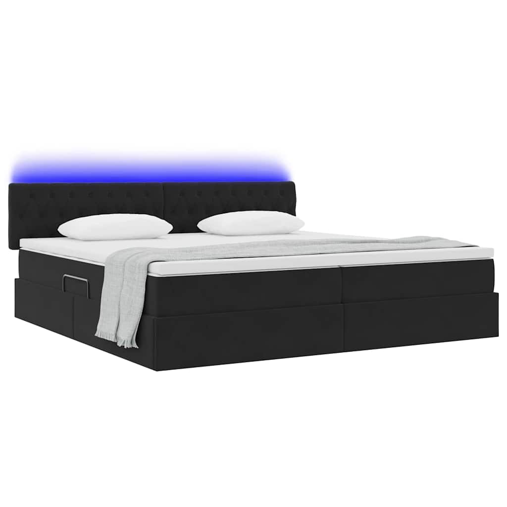 Krevet s prostorom za pohranu s LED-om Crna 200 x 200 cm Baršun