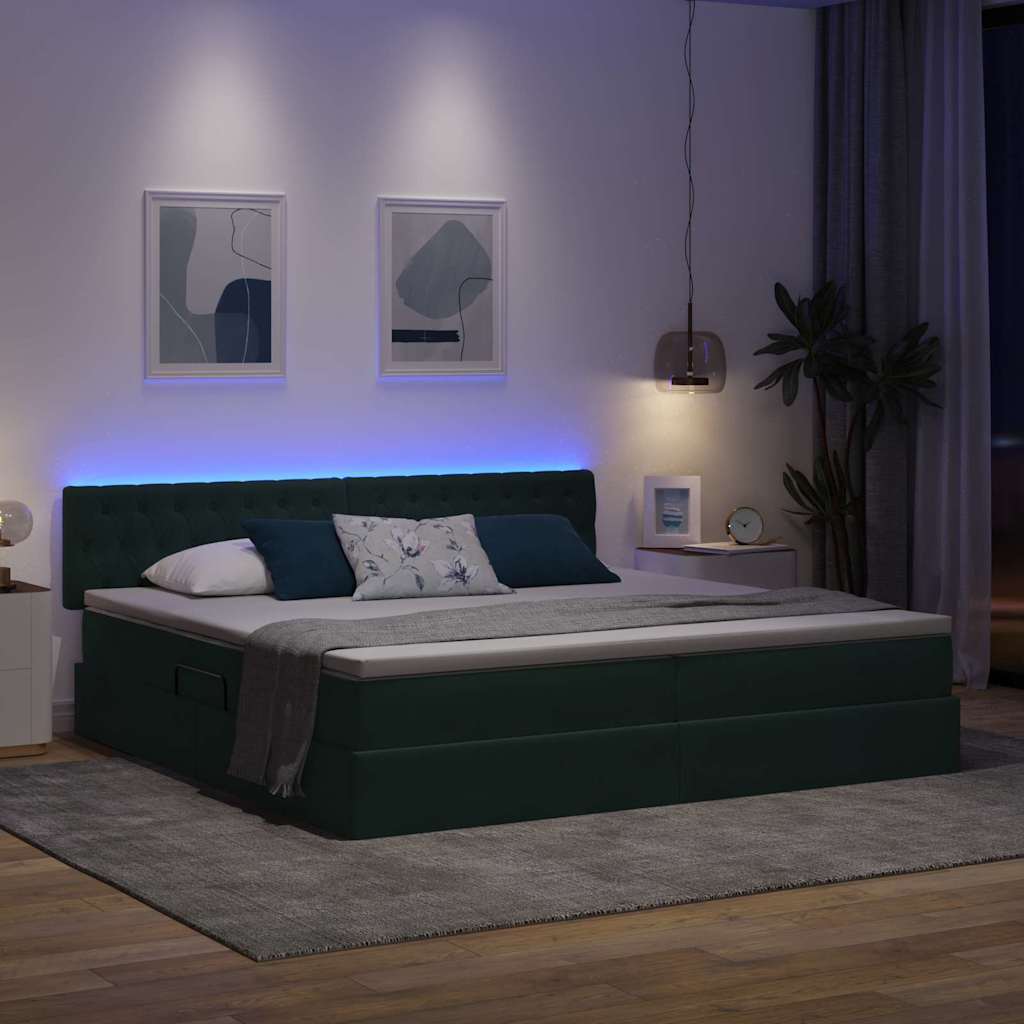 LED krevet za pohranu s madracem Tamnozelena 200 x 200 cm