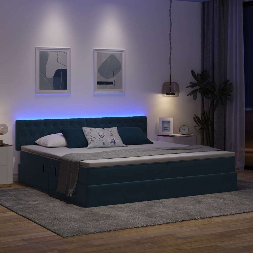 Krevet s prostorom za pohranu s LED-om Tamno plava 200 x 200 cm