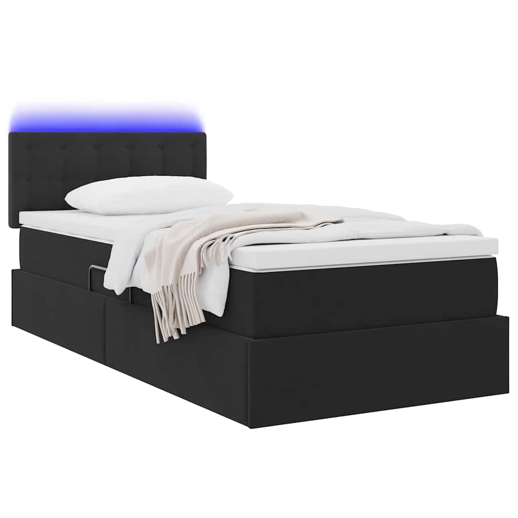 Krevet s prostorom za pohranu s LED-om Crna 90 x 190 cm Baršun
