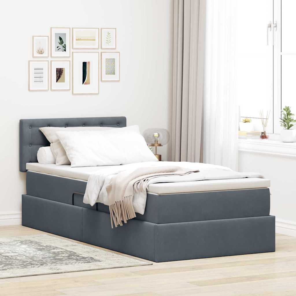 Krevet s prostorom za pohranu s LED-om Tamno siva 100 x 200 cm