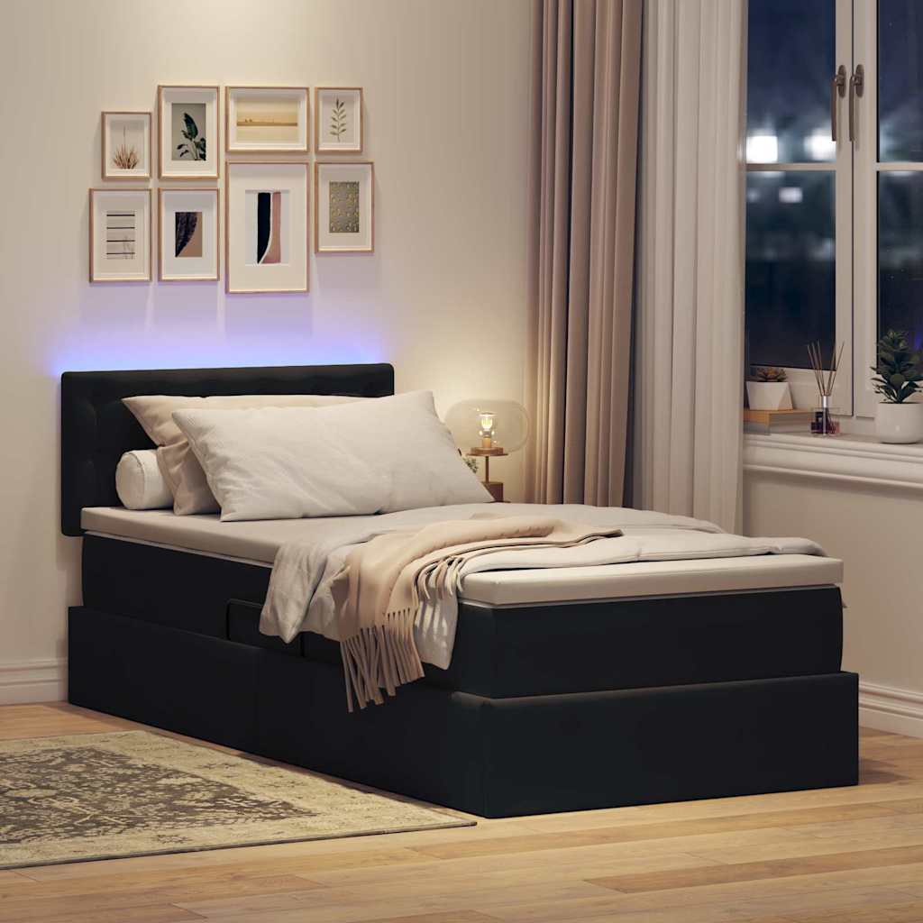 Krevet s prostorom za pohranu s LED-om Crna 100 x 200 cm Baršun