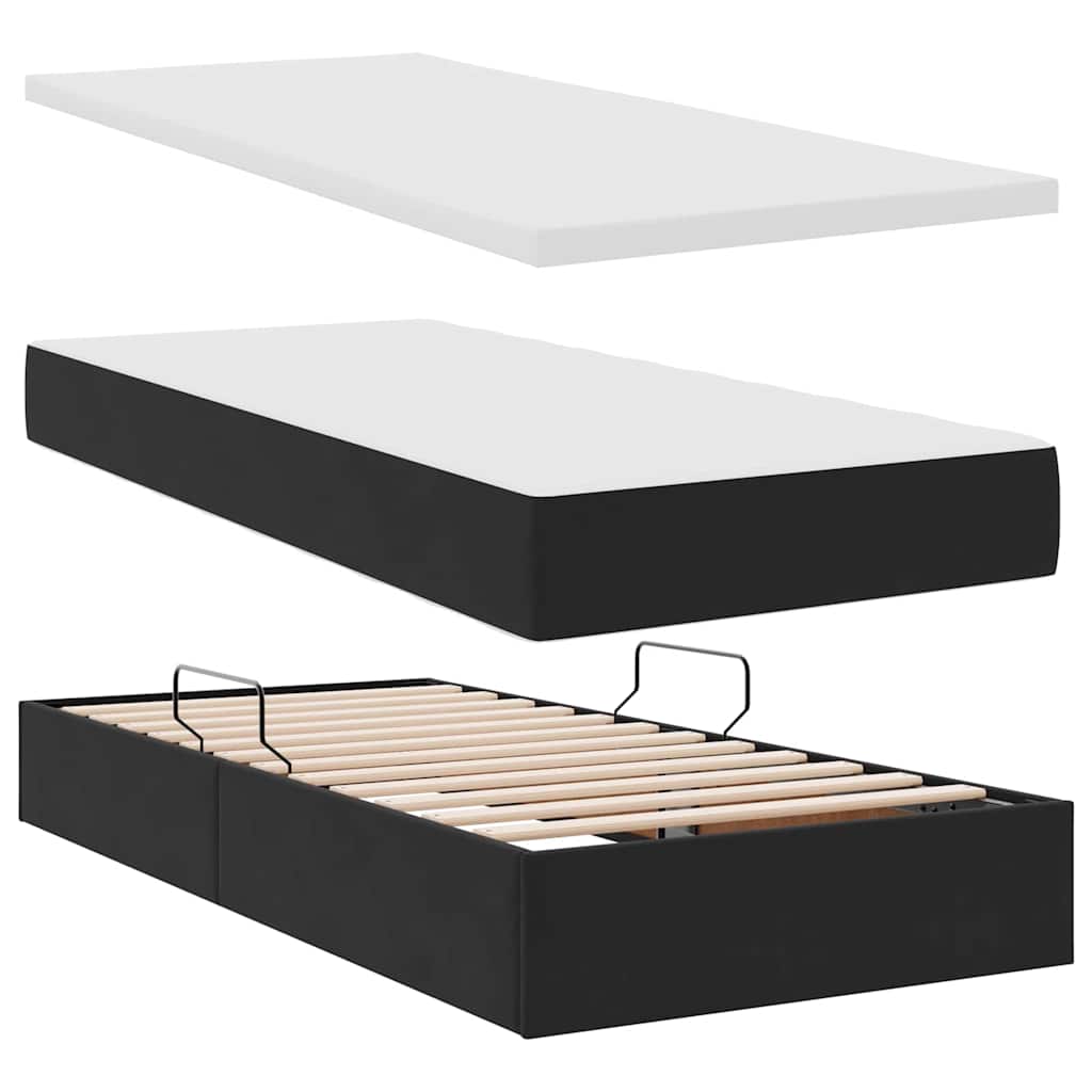 Krevet s prostorom za pohranu s LED-om Crna 100 x 200 cm Baršun