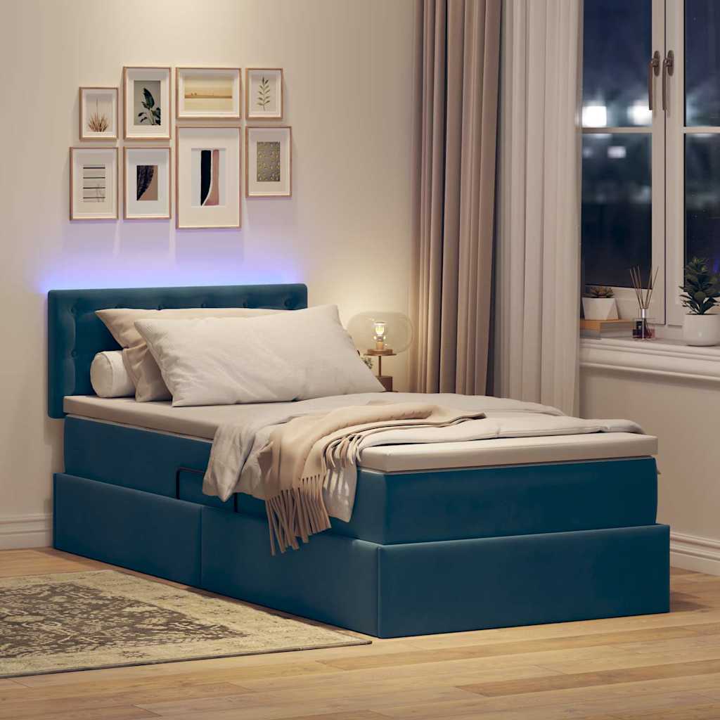 Krevet s prostorom za pohranu s LED-om Tamno plava 100 x 200 cm