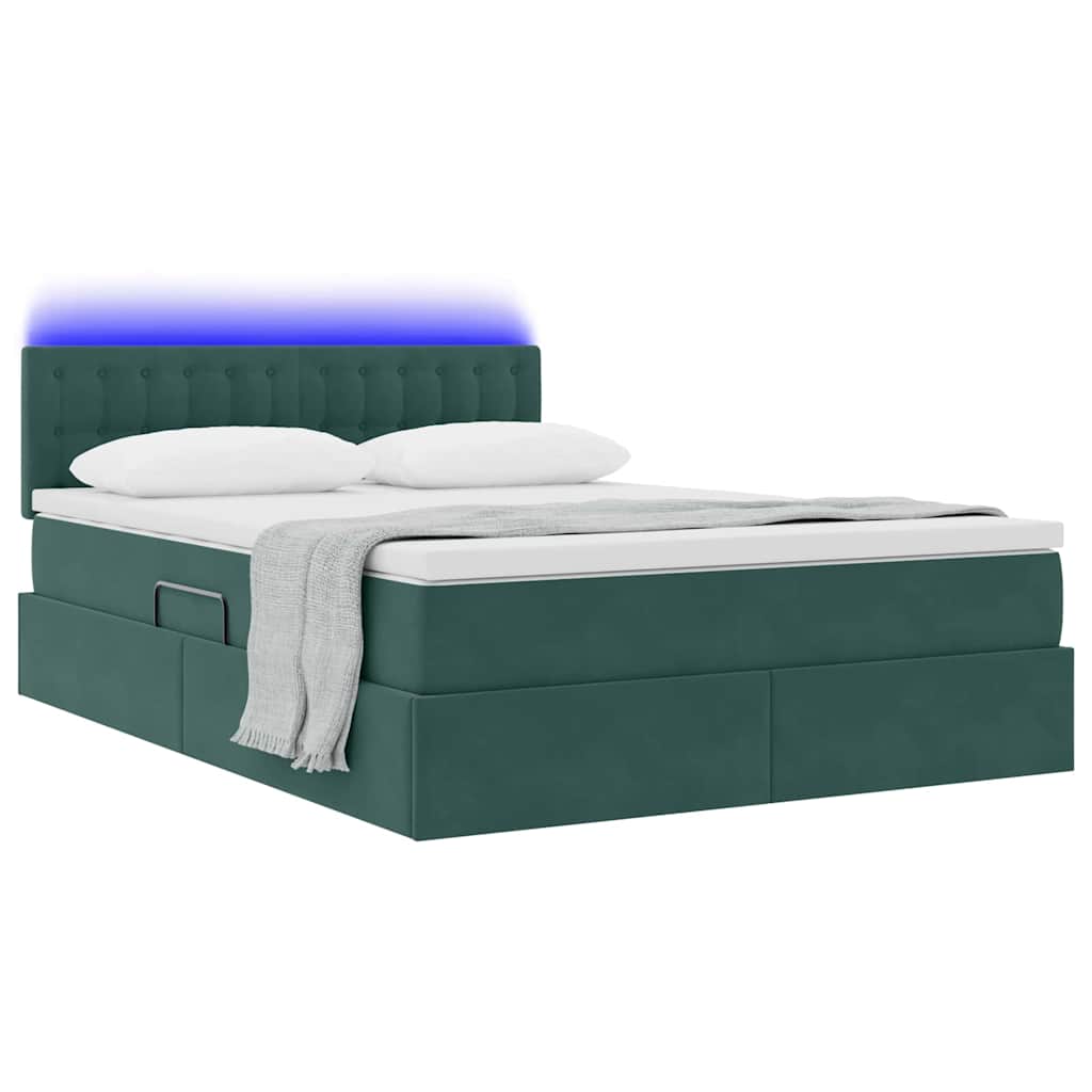 Krevet s prostorom za pohranu s LED-om Tamnozelena 140 x 190 cm