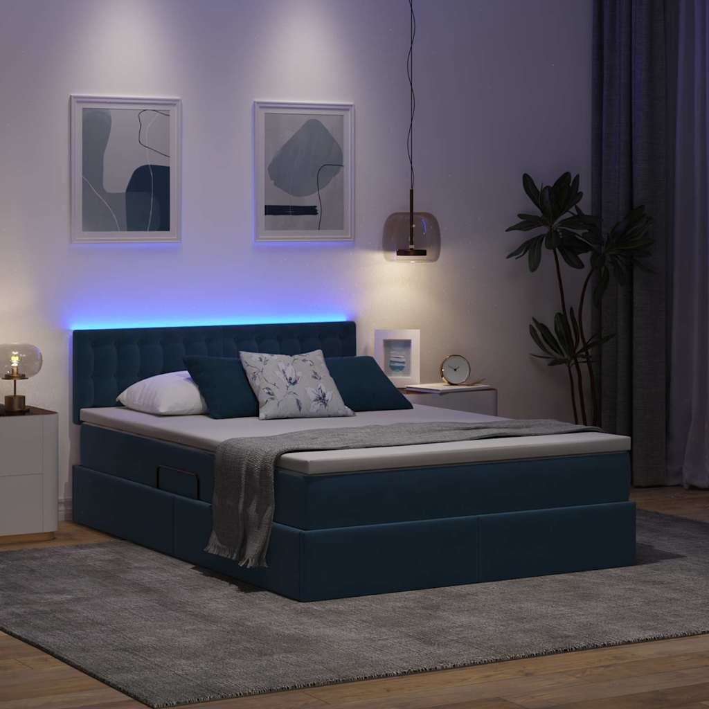 Krevet s prostorom za pohranu s LED-om Tamno plava 140 x 190 cm