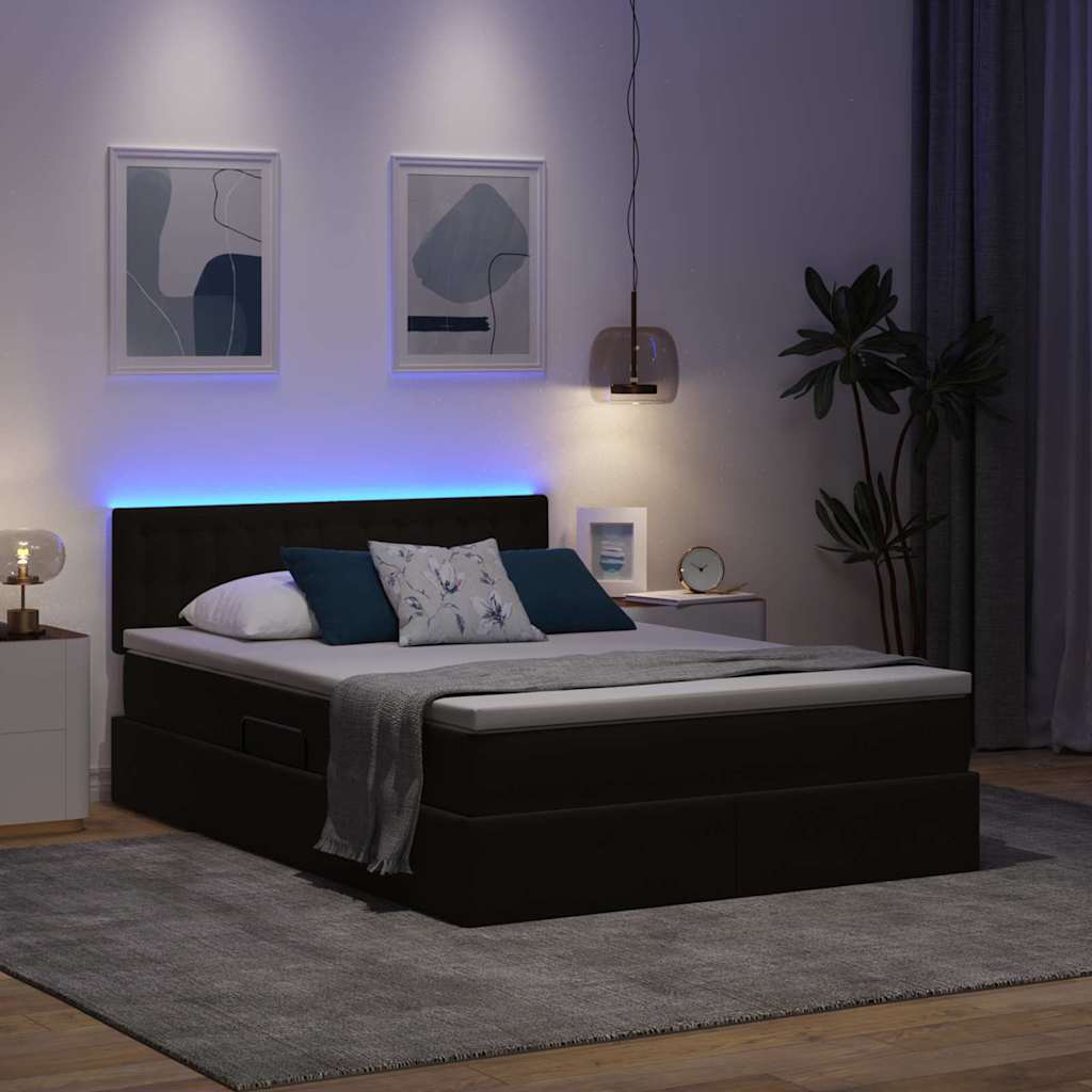 Krevet s prostorom za pohranu s LED-om Crna 140 x 200 cm Baršun