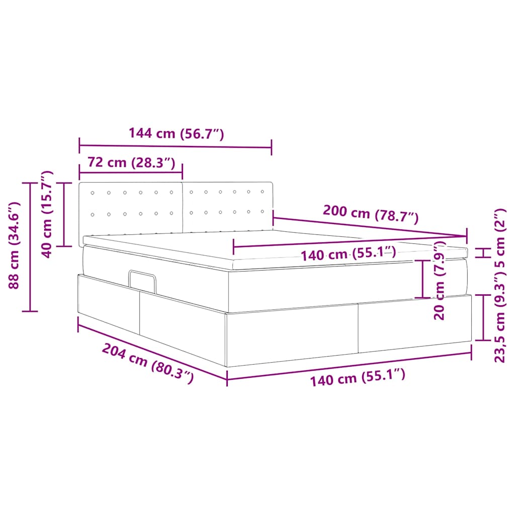LED krevet za pohranu s madracem Tamno plava 140 x 200 cm