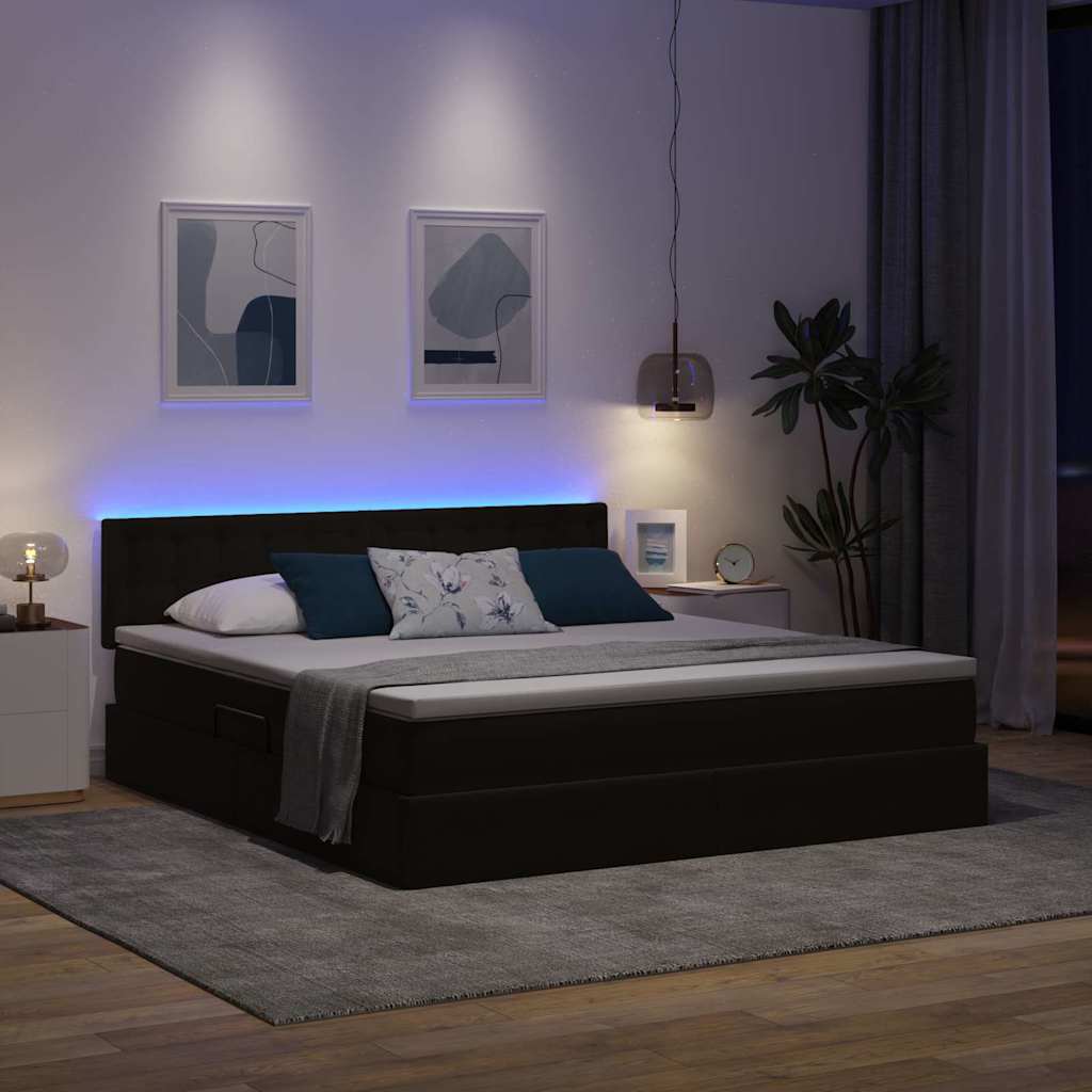 LED krevet za pohranu s madracem Crna 160 x 200 cm Baršun