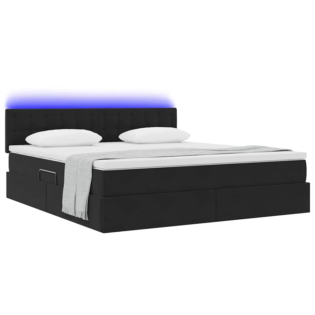 Krevet s prostorom za pohranu s LED-om Crna 160 x 200 cm Baršun