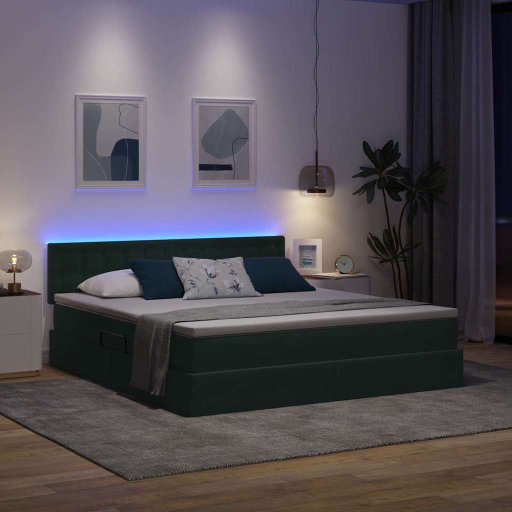 Krevet s prostorom za pohranu s LED-om Tamnozelena 160 x 200 cm