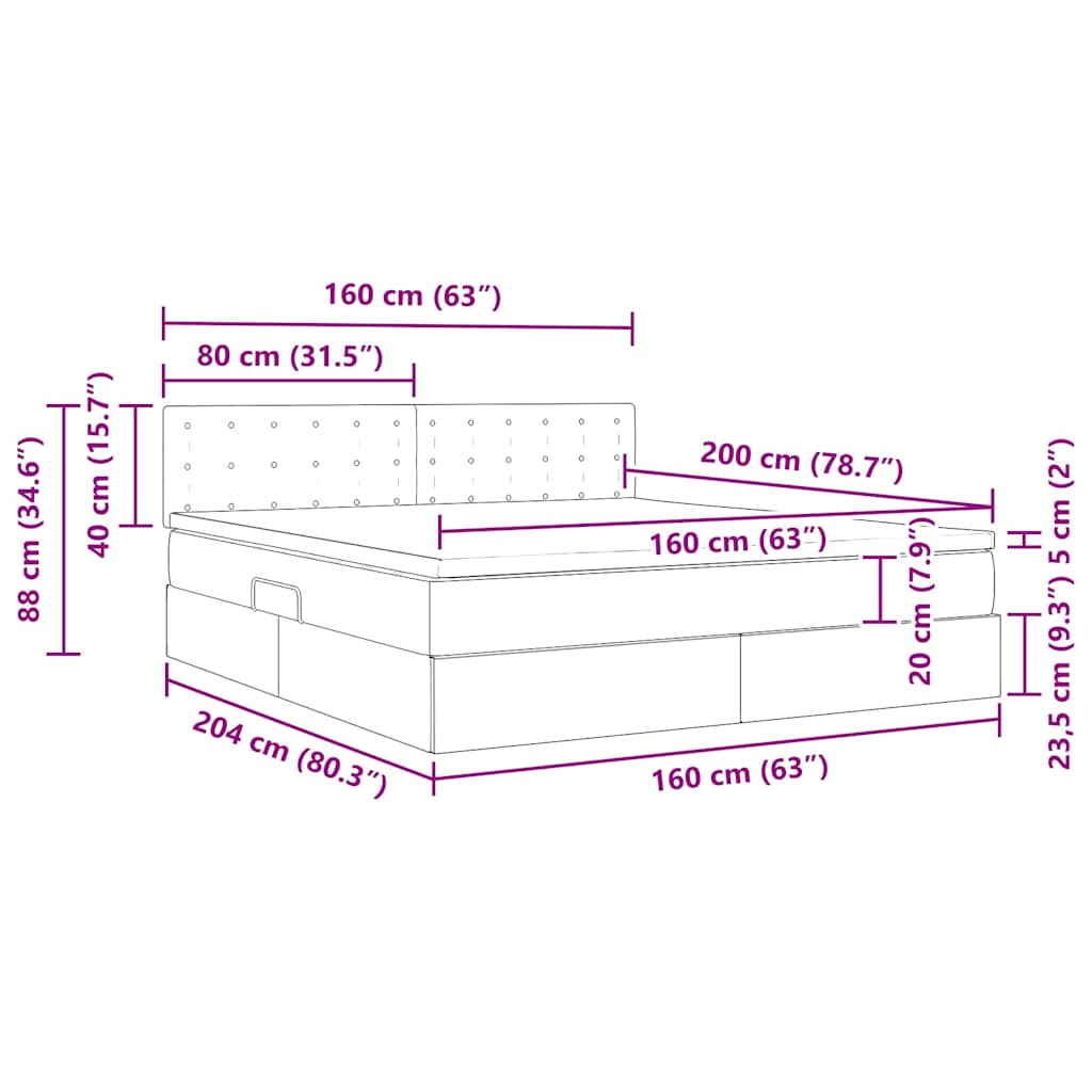 LED krevet za pohranu s madracem Tamno plava 160 x 200 cm