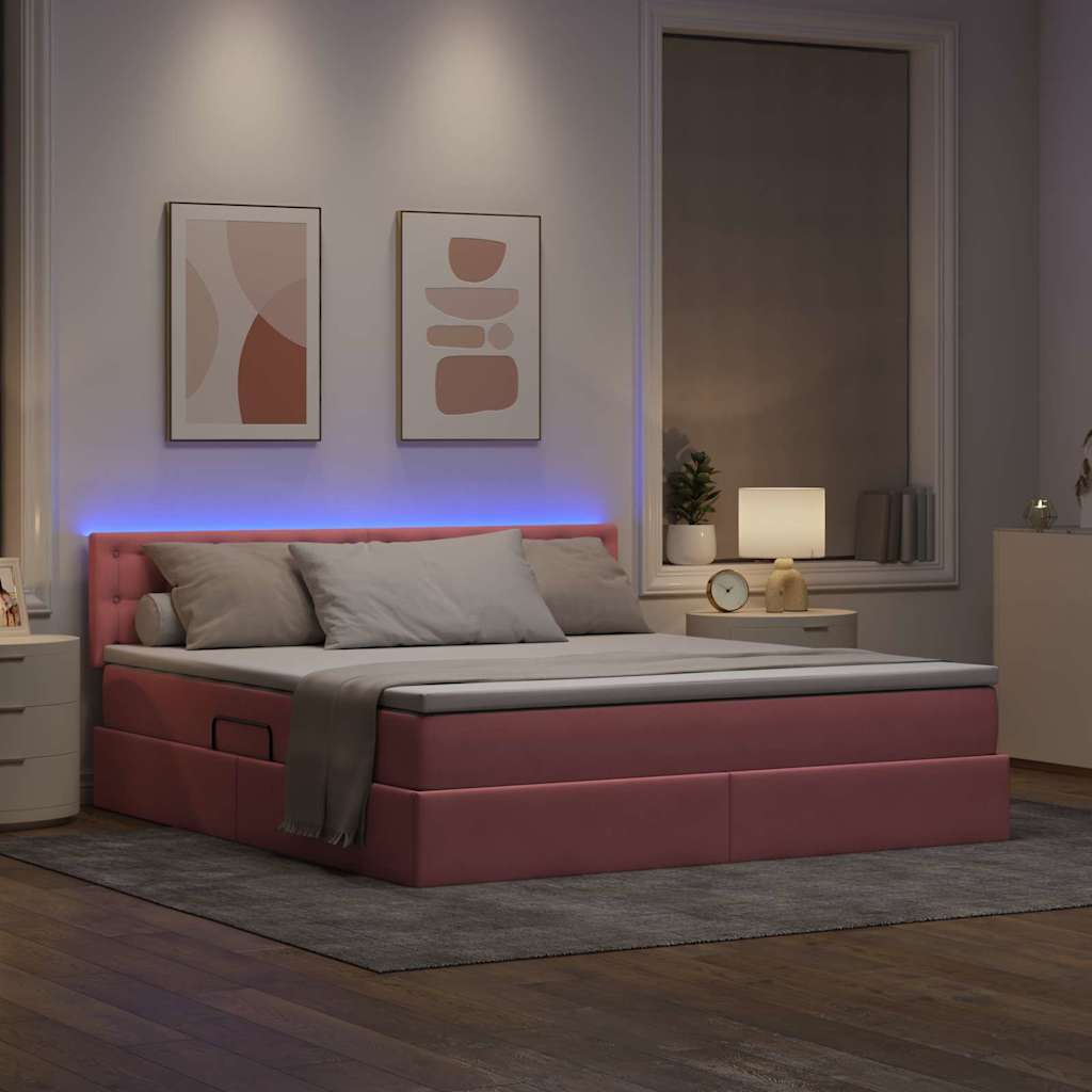 Krevet s prostorom za pohranu s LED-om Ružičasta 160 x 200 cm
