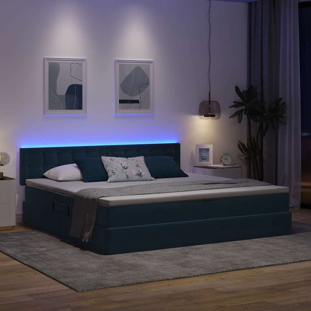 Krevet s prostorom za pohranu s LED-om Tamno plava 200 x 200 cm