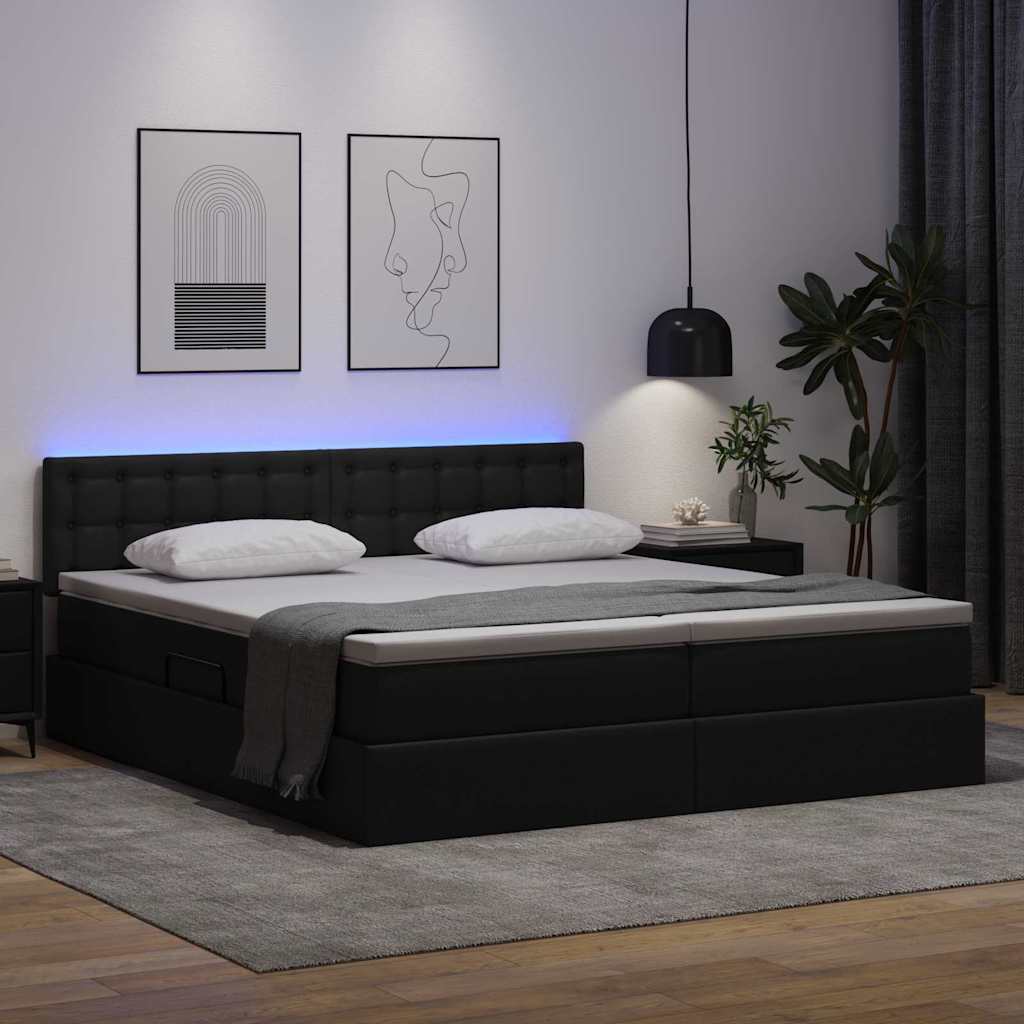 Krevet s prostorom za pohranu s LED-om Crna 200 x 200 cm