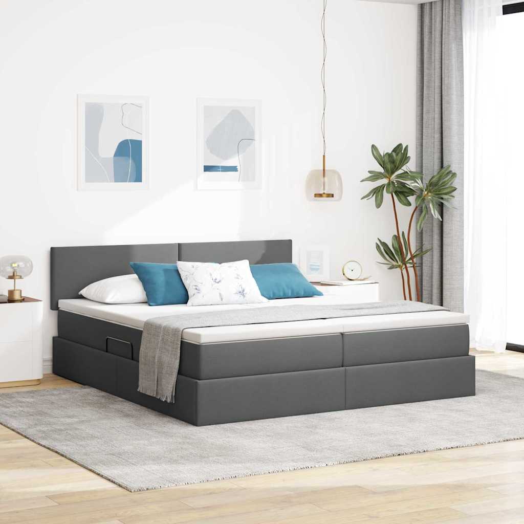 Krevet S LED lampica s pohranom Tamno siva 180 x 200 cm tkanina