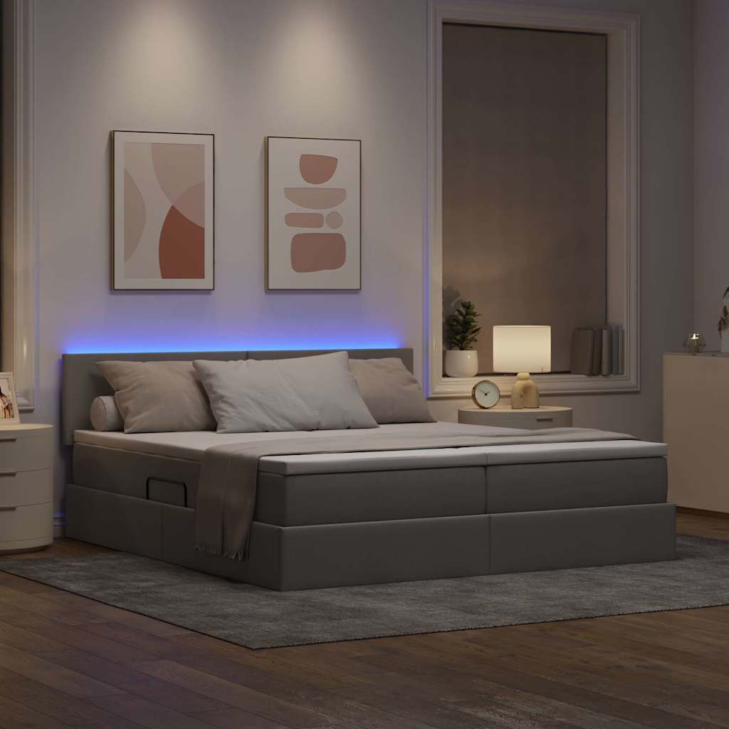 Krevet S LED lampica s pohranom Sivo-smeđa 180 x 200 cm tkanina