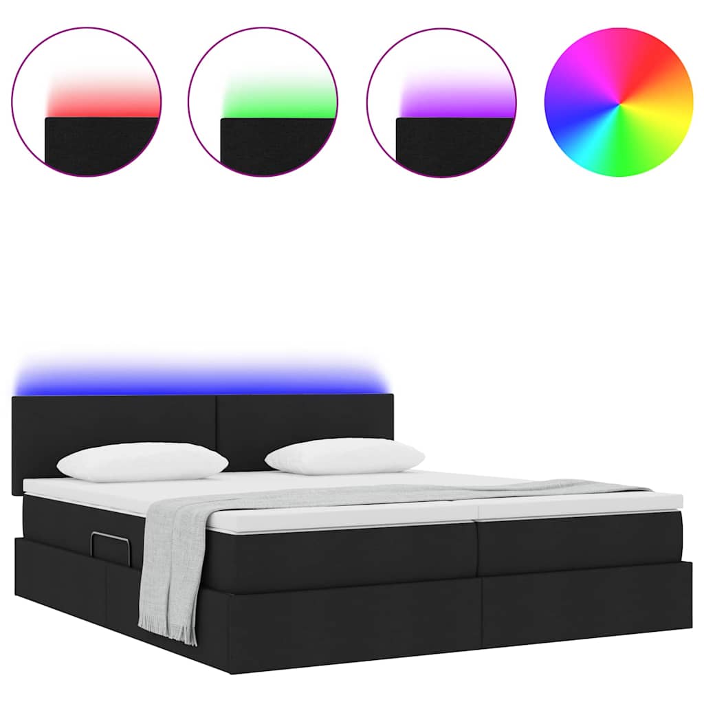 Krevet S LED lampica s uzglavljem Crna 200 x 200 cm tkanina