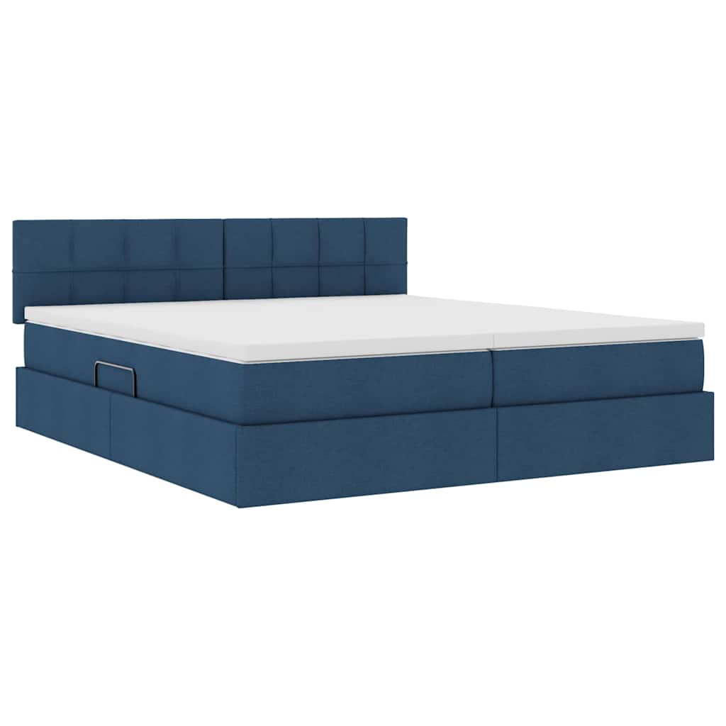 Krevet S LED lampica s uzglavljem Plava 180 x 200 cm tkanina