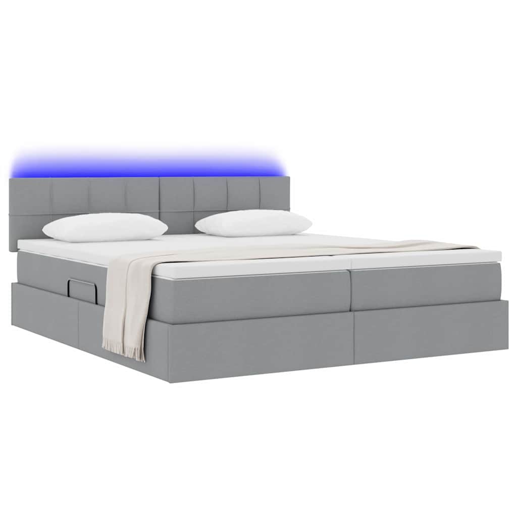 Krevet S LED lampica Svijetlo siva 200 x 200 cm tkanina