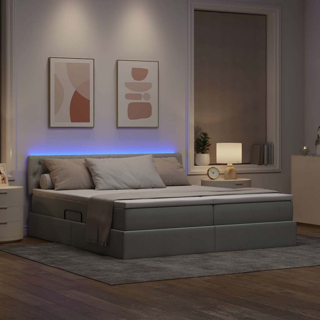 Krevet S LED lampica Svijetlo siva 180 x 200 cm tkanina