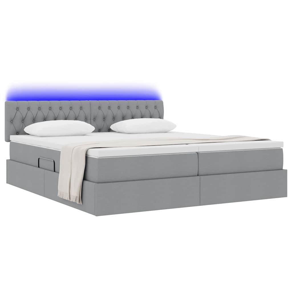 Krevet S LED lampica Svijetlo siva 200 x 200 cm tkanina