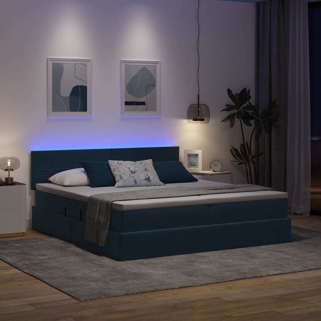 Krevet s LED trakama s pohranom Tamno plava 180 x 200 cm Baršun