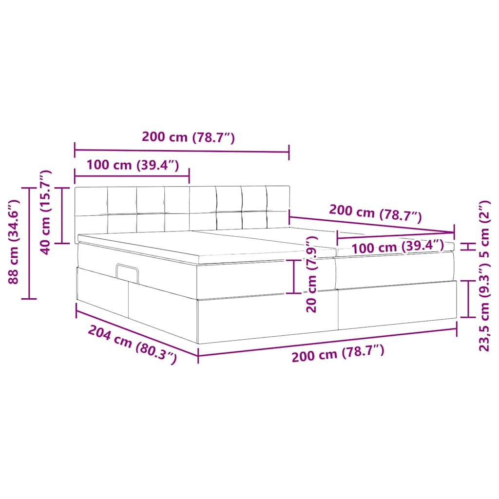LED krevet za pohranu s madracem Tamnosiva 200 x 200 cm Baršun