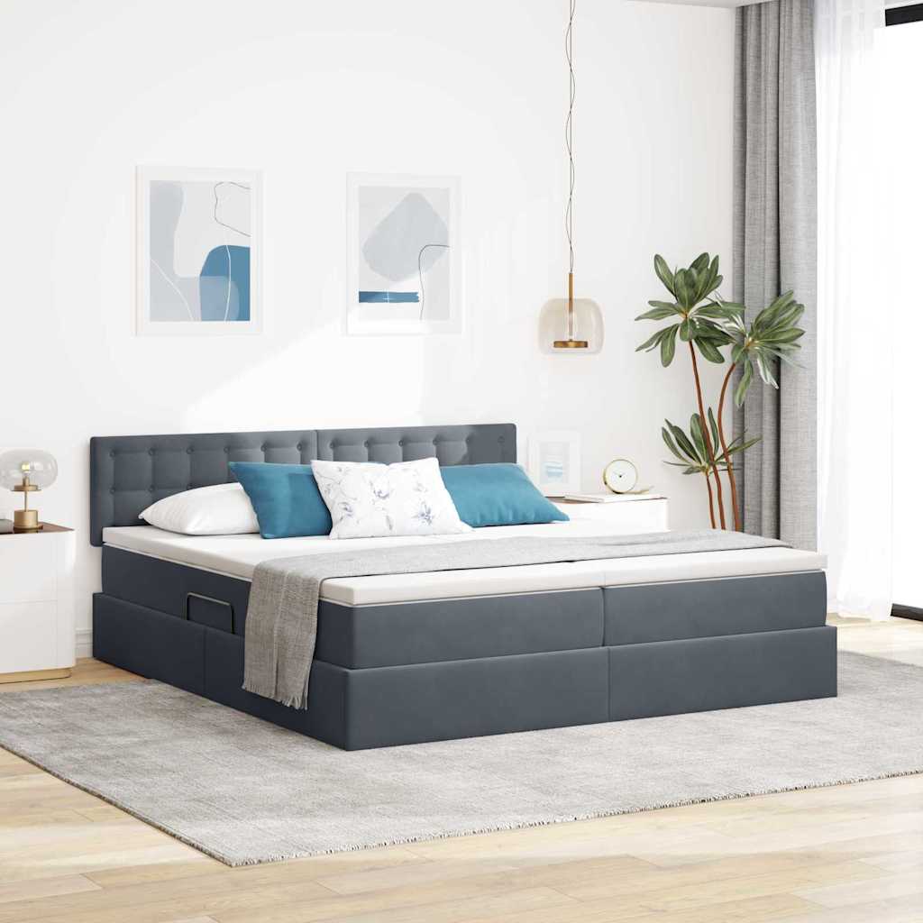 Krevet s LED trakama s pohranom Tamno siva 180 x 200 cm Baršun