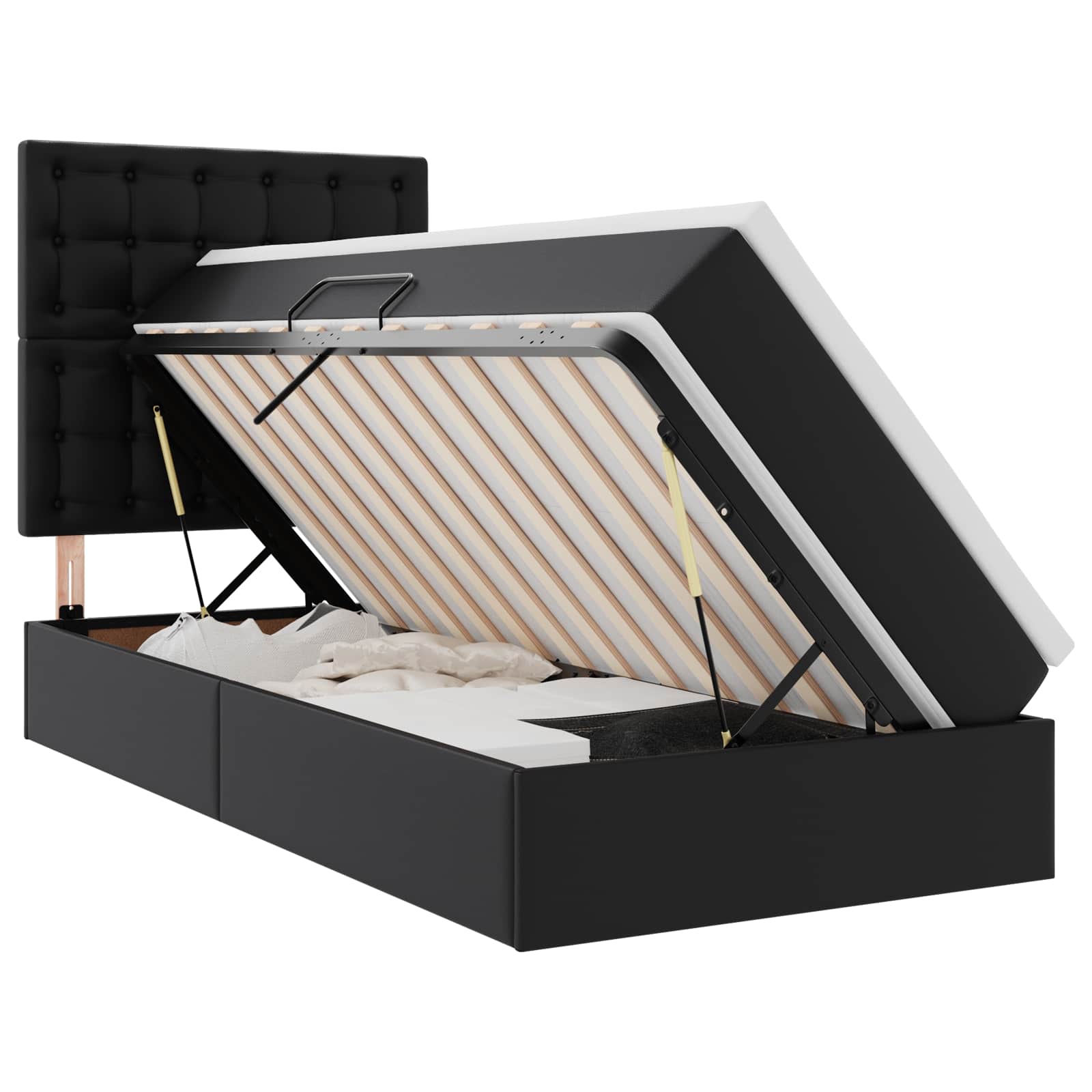 Krevet s od storage s madracem Crna 90 x 190 cm Lažna koža