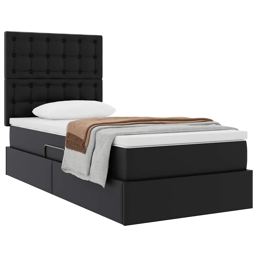 Krevet s od storage s madracem Crna 90 x 190 cm Lažna koža