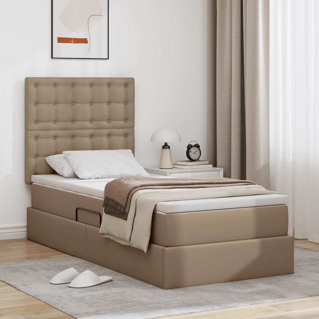 Krevet s od storage s madracem Kapućino 90 x 190 cm Lažna koža