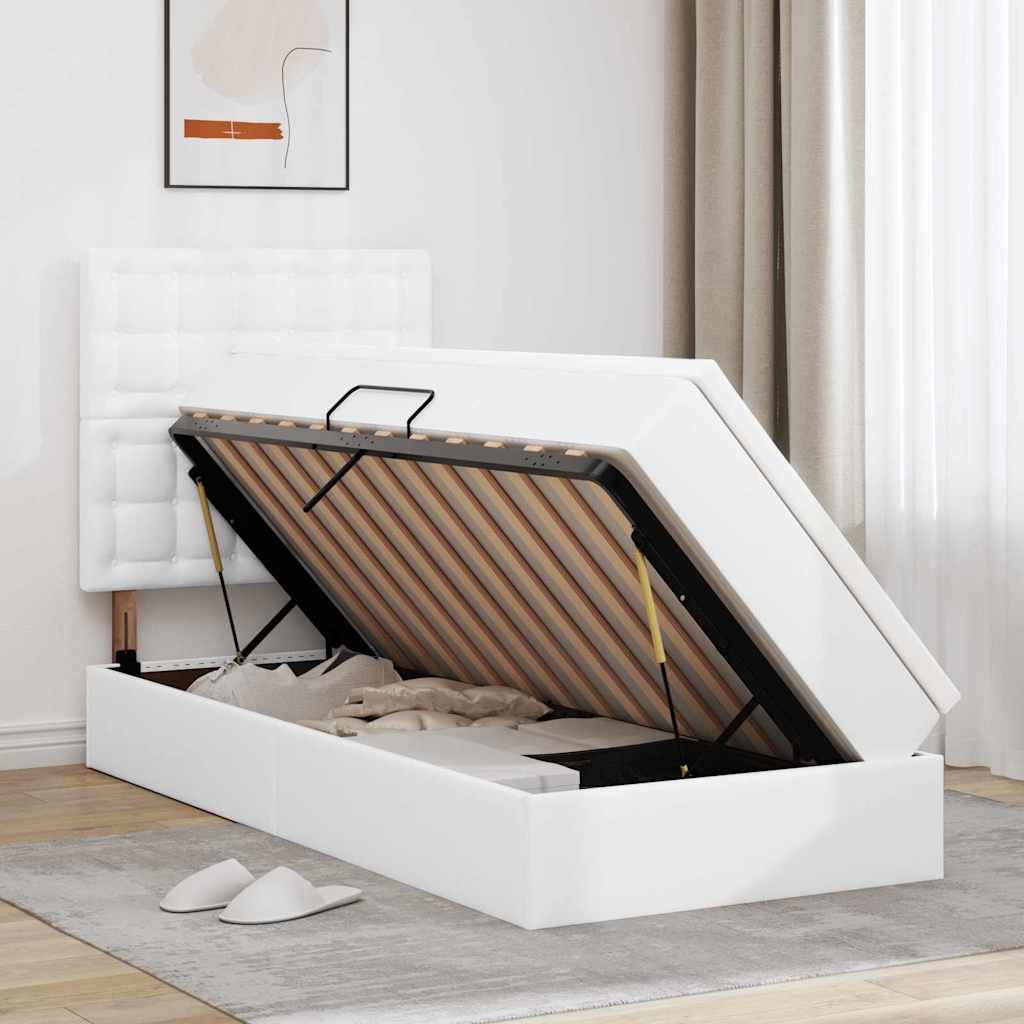 Krevet s od storage Čista bijela 90 x 200 cm Lažna koža