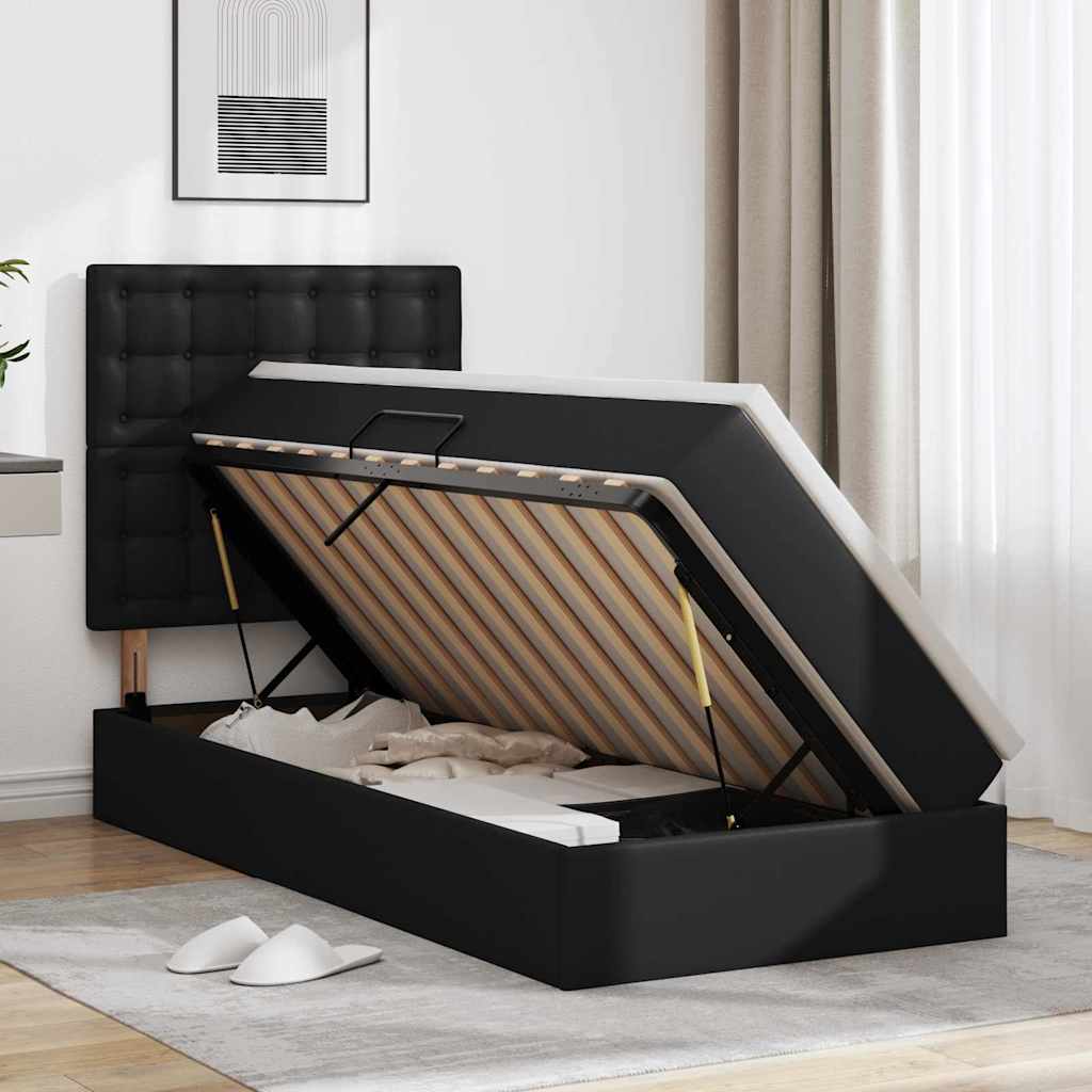 Krevet s od storage s madracem Crna 100 x 200 cm Lažna koža