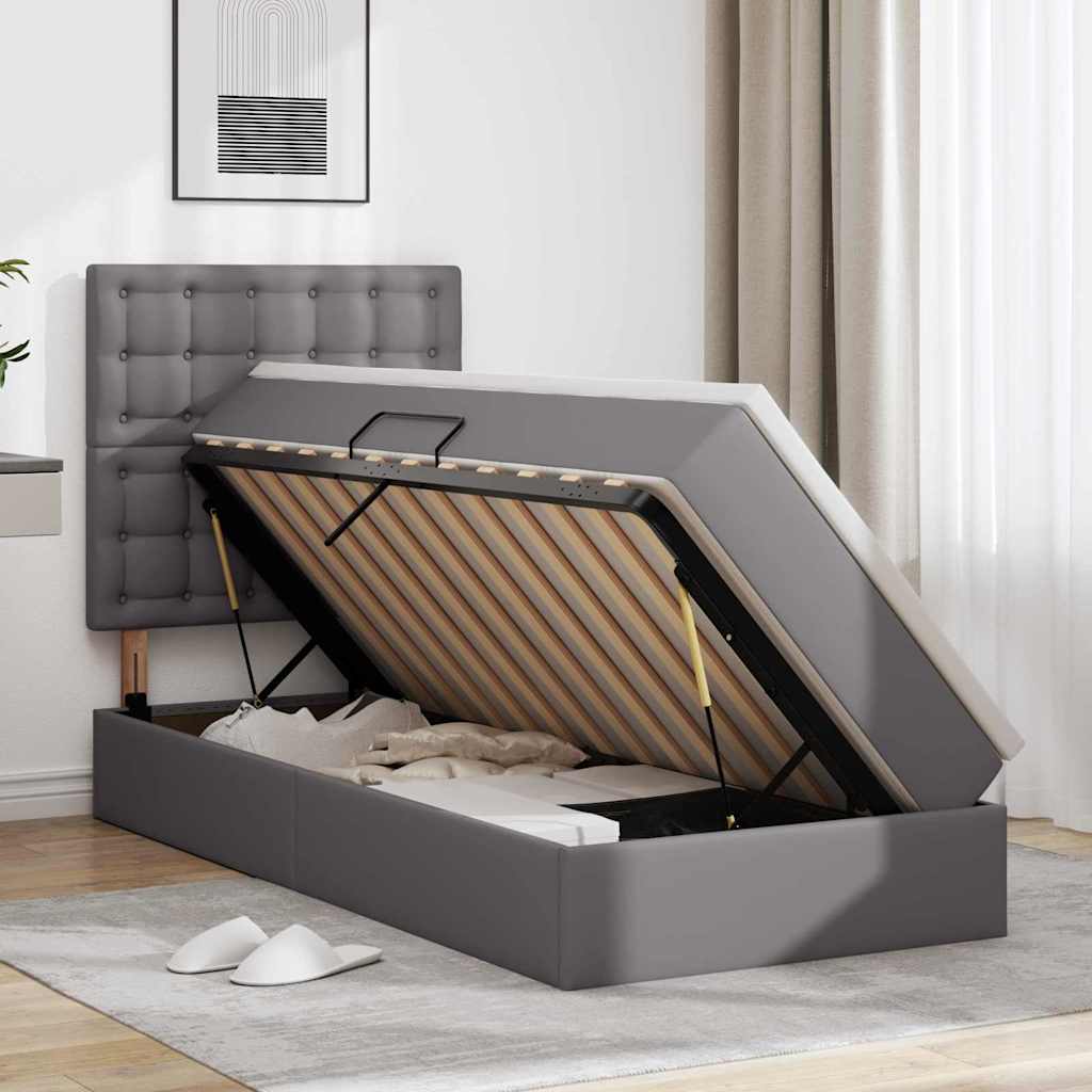 Krevet s od storage s madracem Siva 100 x 200 cm Lažna koža