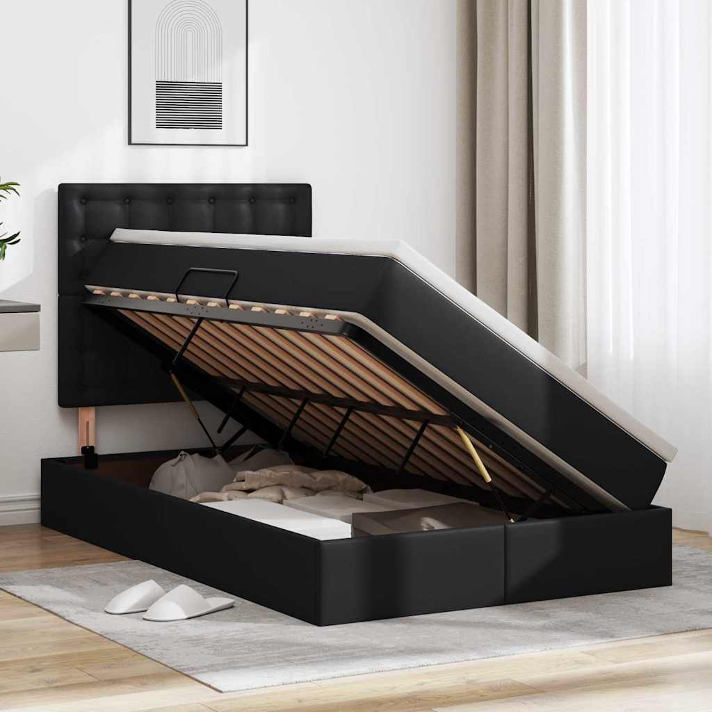 Krevet s od storage s madracem Crna 120 x 190 cm Lažna koža