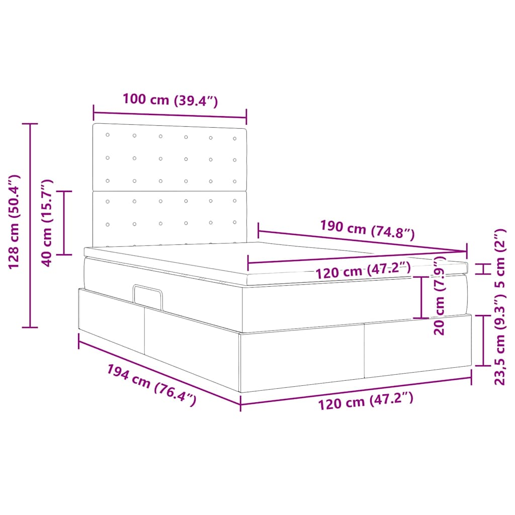 Krevet s od storage s madracem Crna 120 x 190 cm Lažna koža