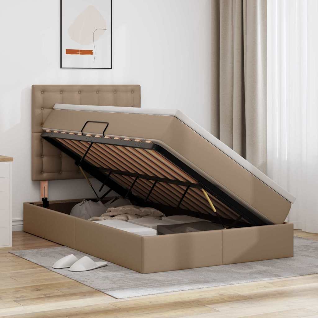 Krevet s od storage s madracem Kapućino 120 x 200 cm Lažna koža