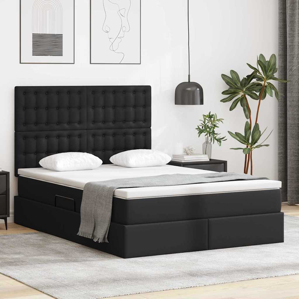Krevet s od storage s madracem Crna 140 x 190 cm Lažna koža