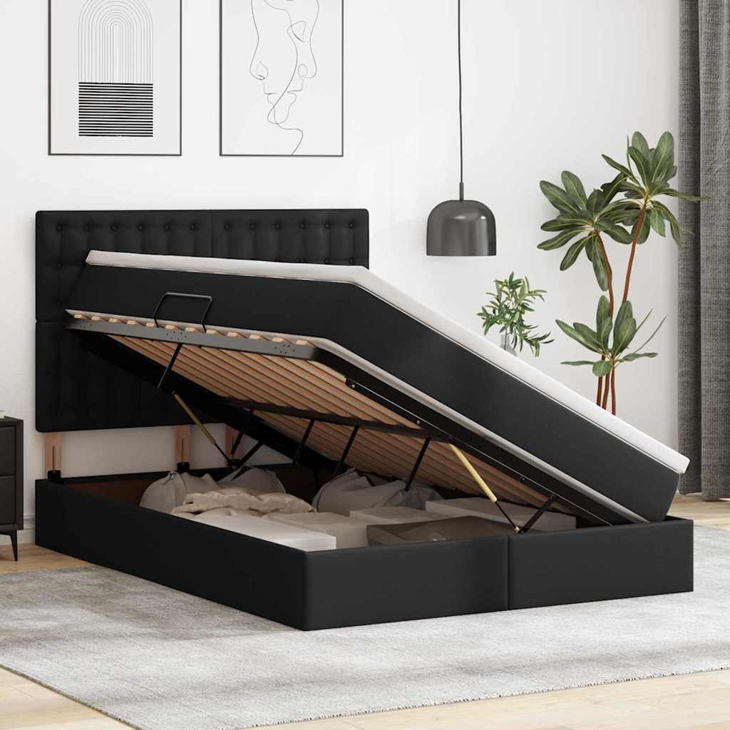 Krevet s od storage s madracem Crna 140 x 190 cm Lažna koža