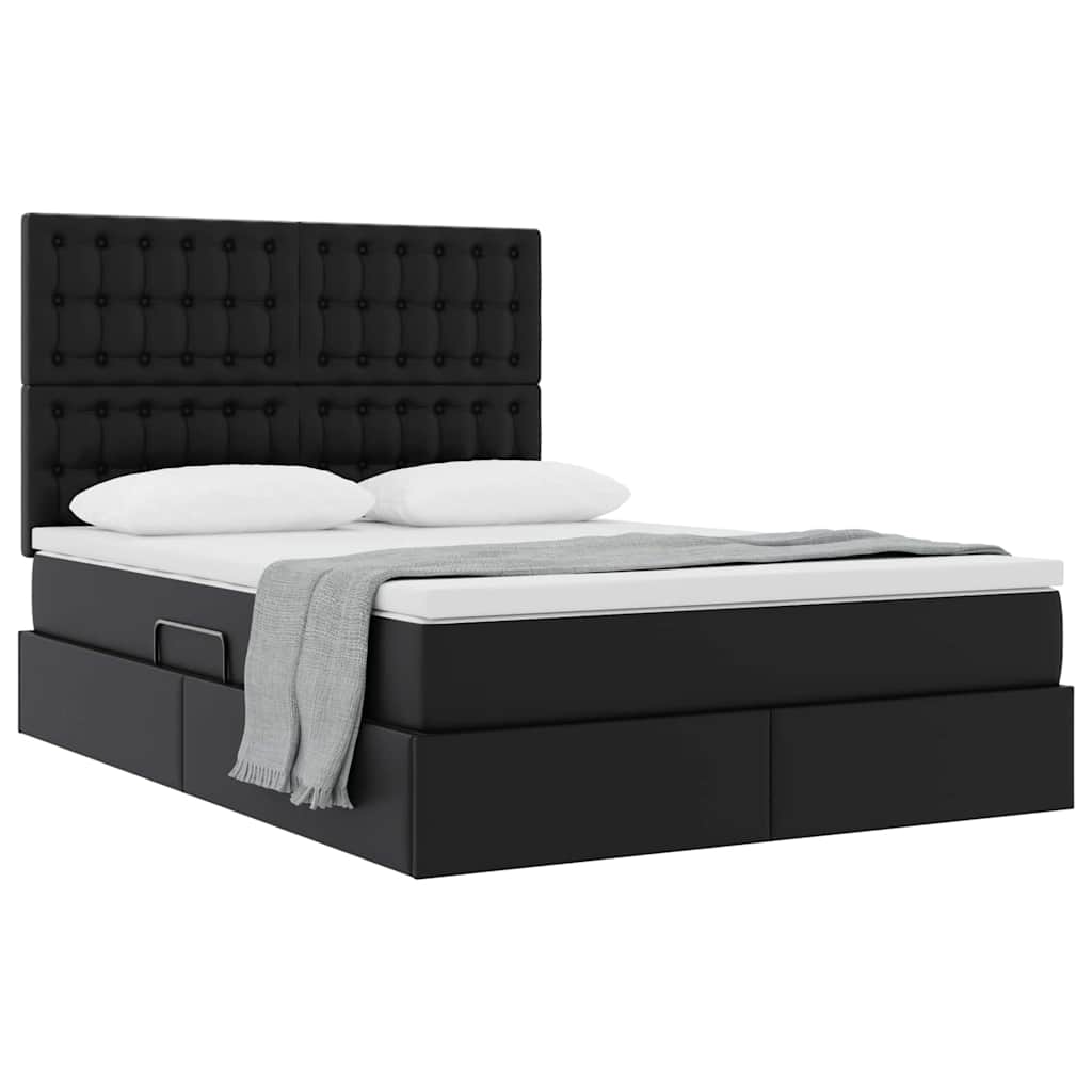 Krevet s od storage s madracem Crna 140 x 190 cm Lažna koža