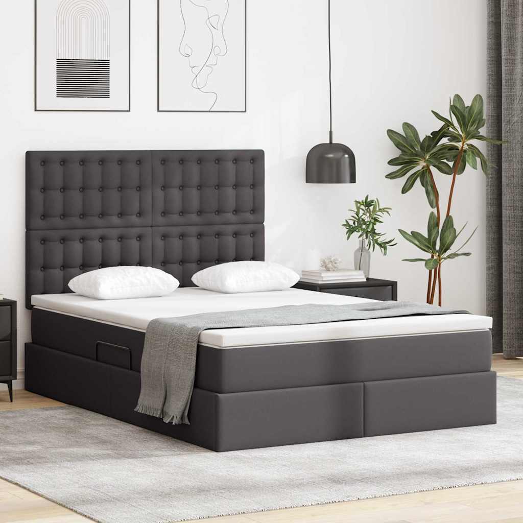 Krevet s od storage s madracem Siva 140 x 190 cm Lažna koža