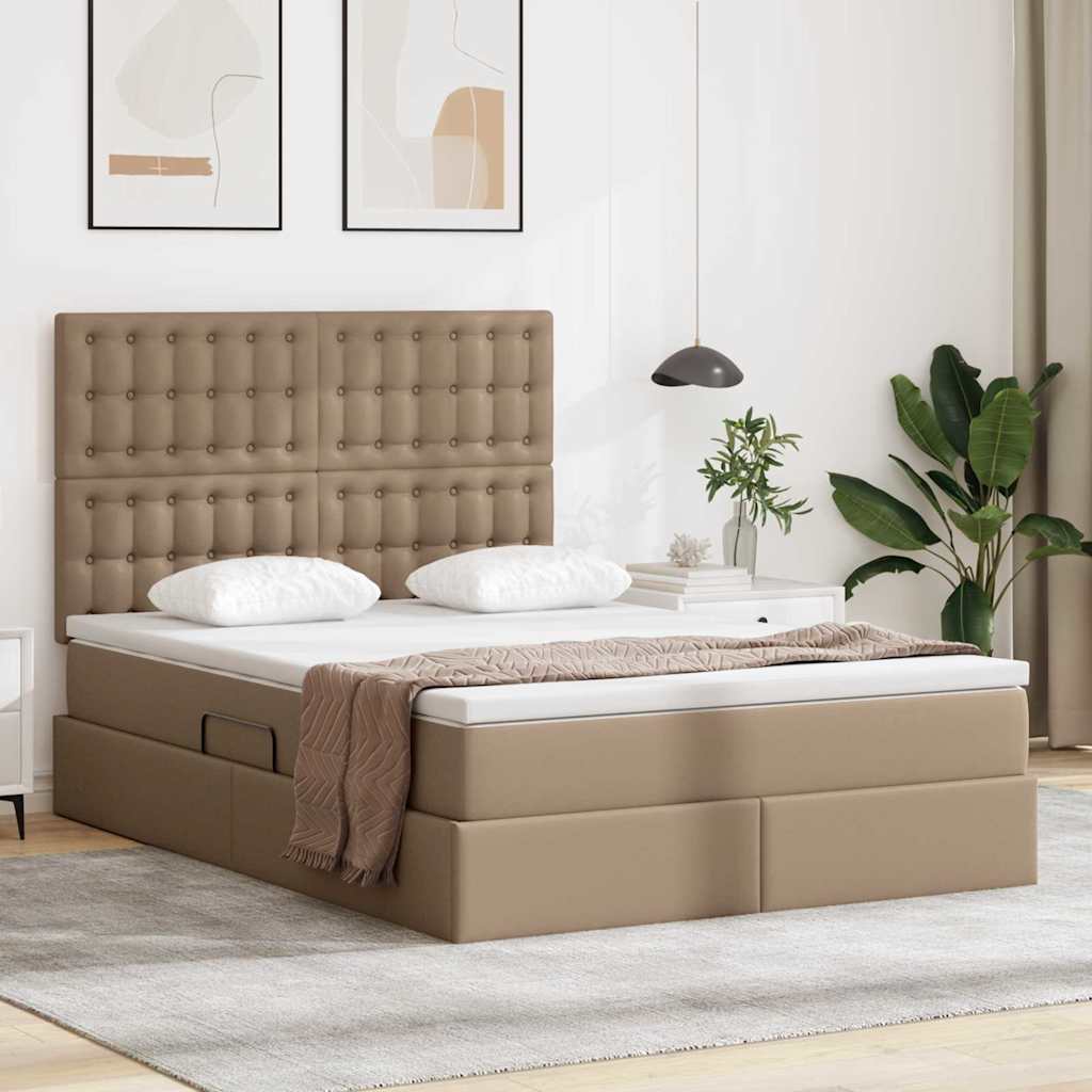 Krevet s od storage s madracem Kapućino 140 x 190 cm Lažna koža