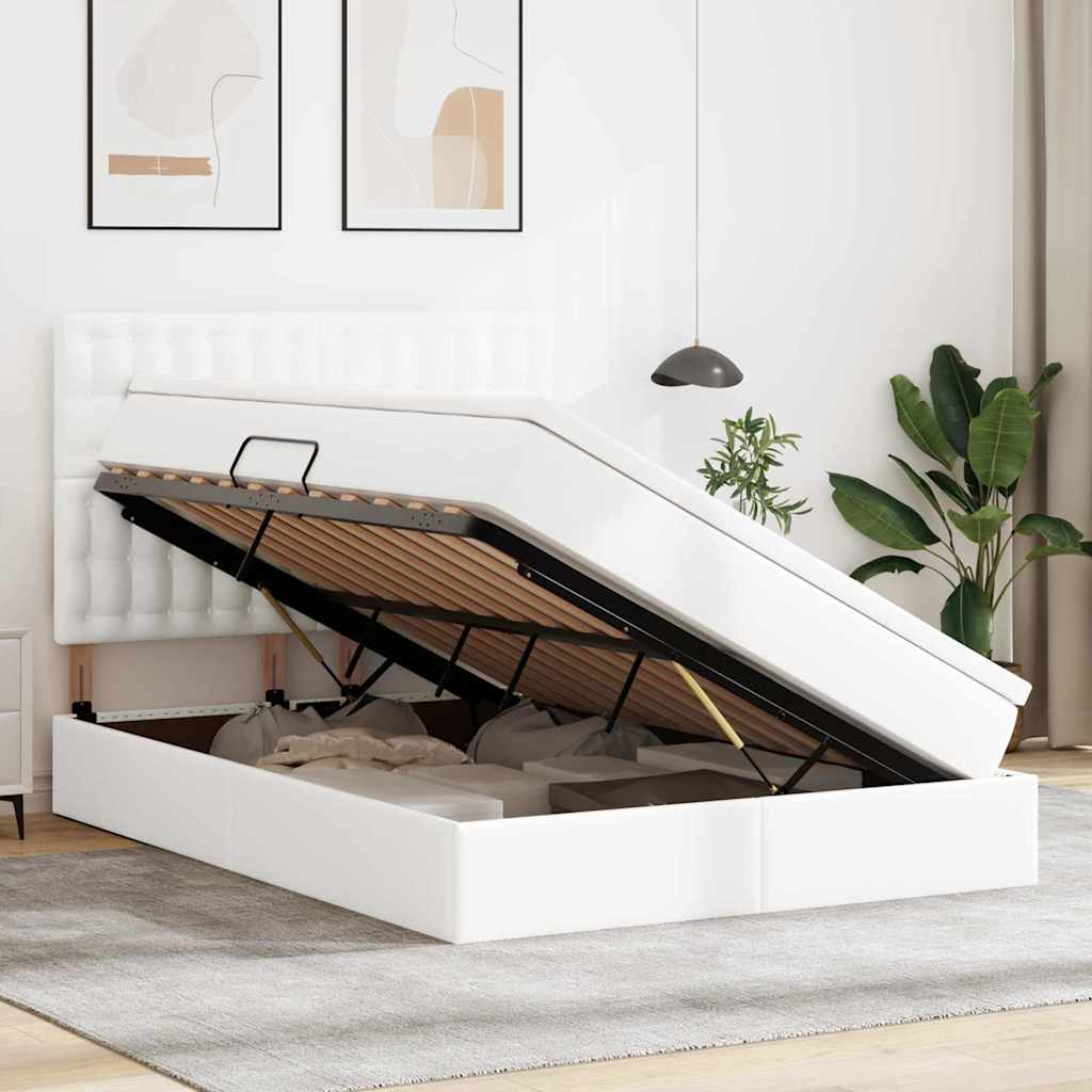 Krevet s od storage Čista bijela 140 x 200 cm Lažna koža