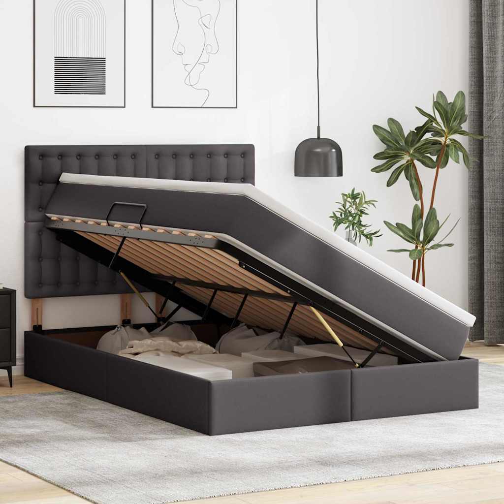 Krevet s od storage s madracem Siva 140 x 200 cm Lažna koža