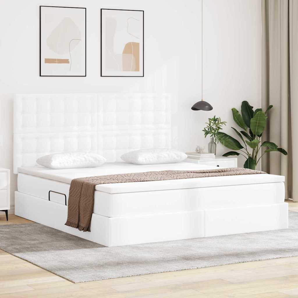 Krevet s od storage Čista bijela 160 x 200 cm Lažna koža